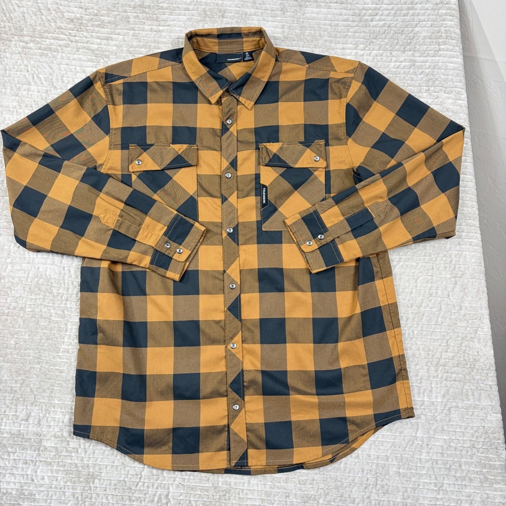 Truewerk B1 Sun Shirt Mens XL Brown Black Buffalo Plaid Snap Front Workwear